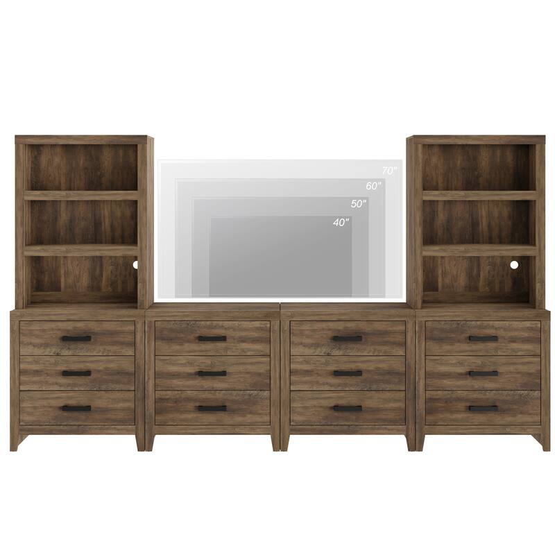 WAMPAT Farmhouse TV Stand for 75 inch TVs, Modular Media Console with Storage Drawers