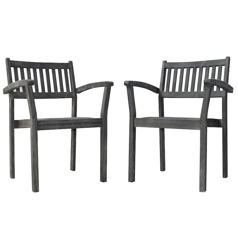 Hakan Wood Patio Curvy Legs Table and Stacking Chair Set