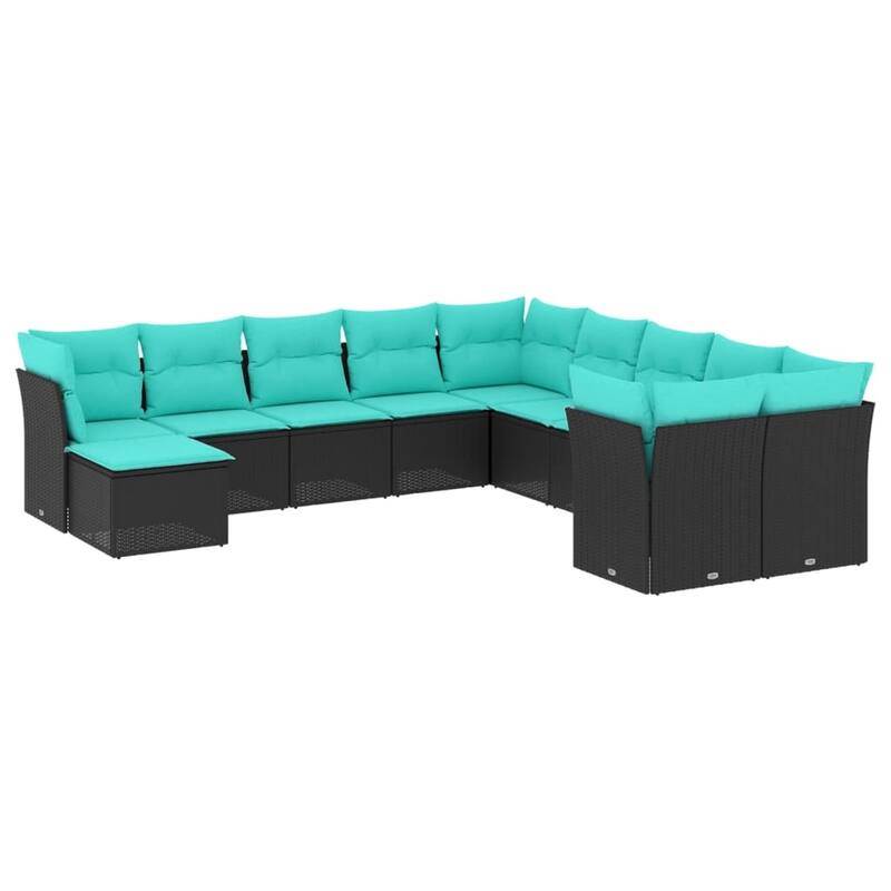 vidaXL 11 Piece Patio Sofa Set with Cushions Black Poly Rattan