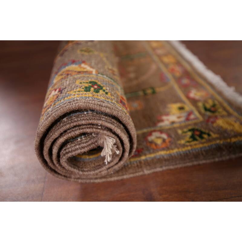 Brown Floral Kazak Oriental Foyer Rug Handmade Wool Carpet - 2'0" x 3'1"