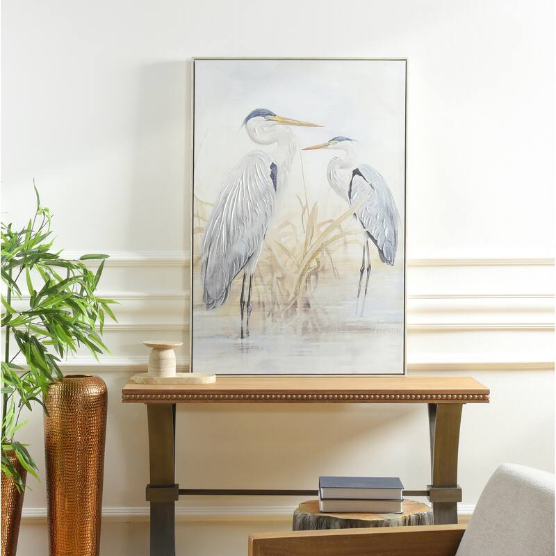 StyleCraft Southern Egret II Hand-Embellished Framed Canvas Wall Art - 32" x 48"