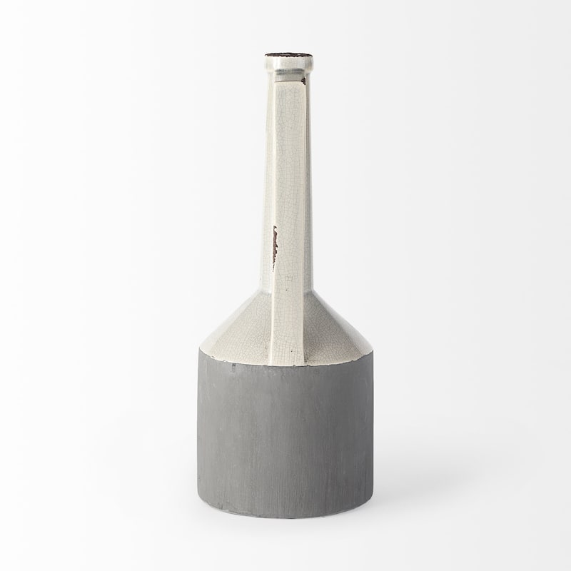 HomeRoots 16" Gray and Off White Ceramic Tall Jug Vase