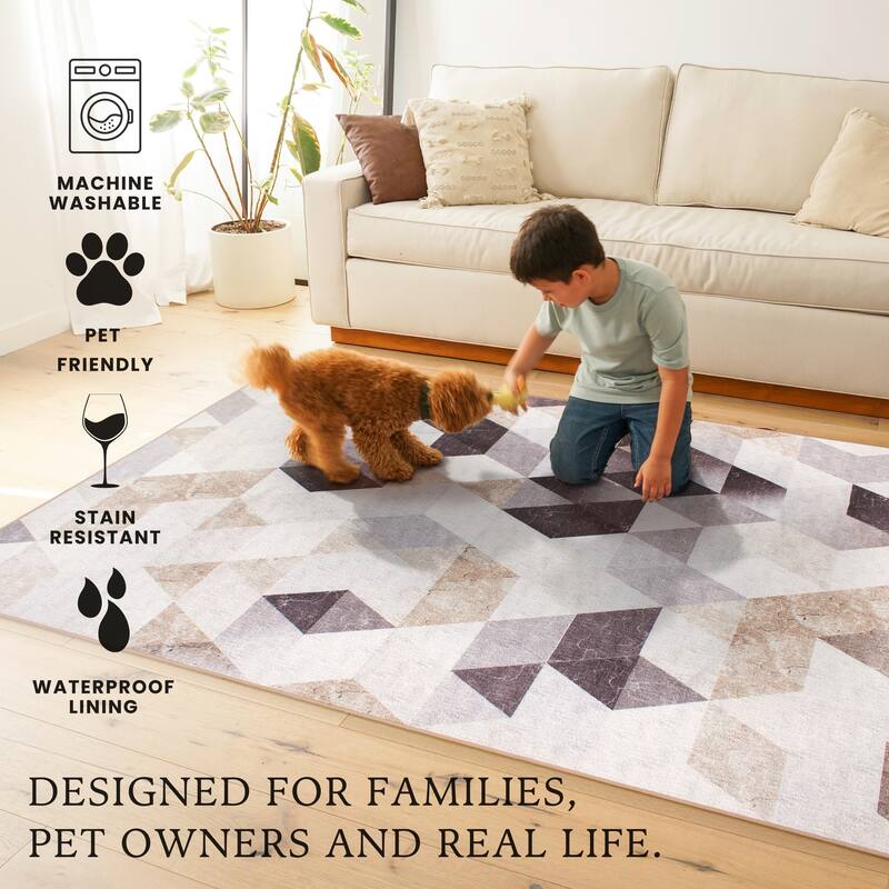 My Magic Carpet Machine Washable Rug Lattice Geometric Neutral