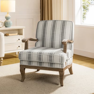 Rinaldo Farmhouse Striped Upholstered Armchair with Solid Wood Arm and Curved Feet by HULALA HOME
