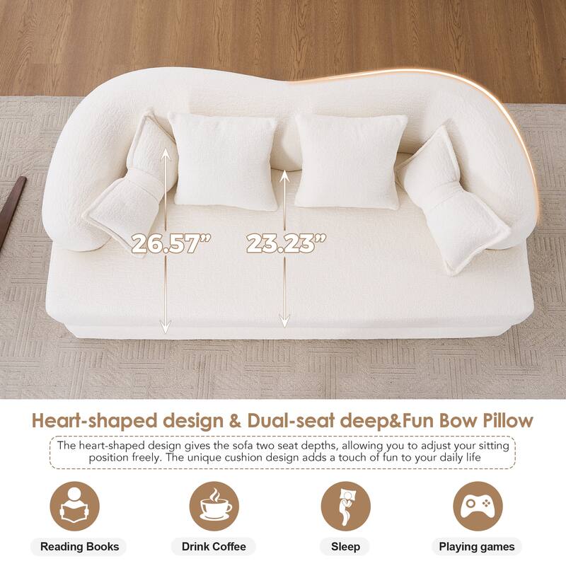 Modern 2-in-1 2-Seater Sofa Foldable Sofa Bed with 4 Pillows, Woodgrain Chenille Fabric, for Living Room