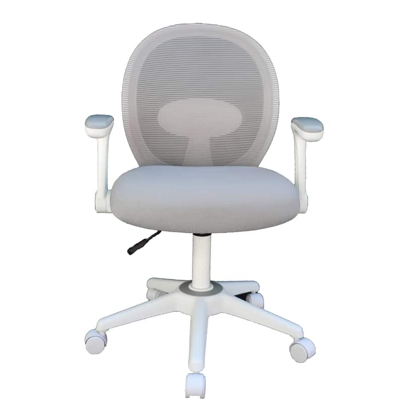 Rolling Task Chair with Flip Arms, Grey Mesh, Fabric Seat, White