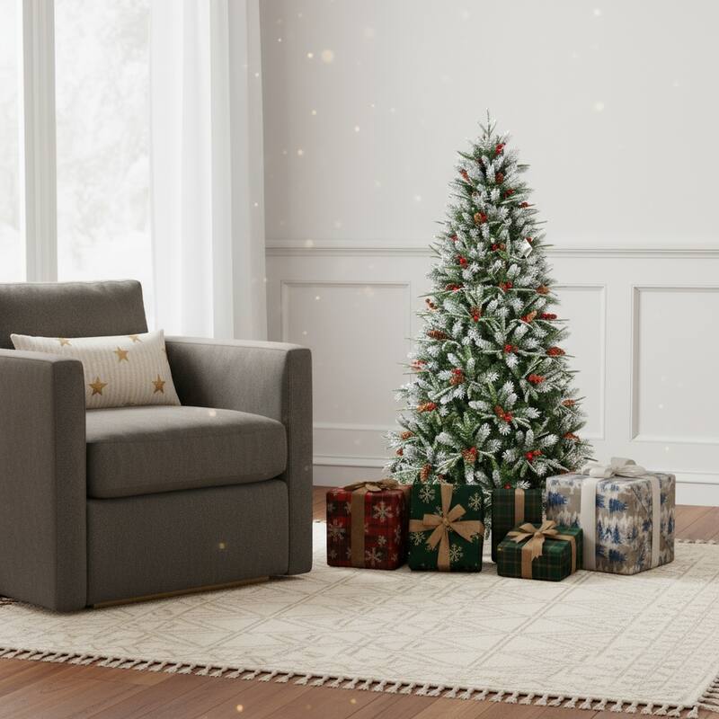 HomeRoots 5' Green And White Full Fir Christmas Tree With Decorations - 37.00 in. x 60.00 in. x 37.00 in. - Green - 5 Foot