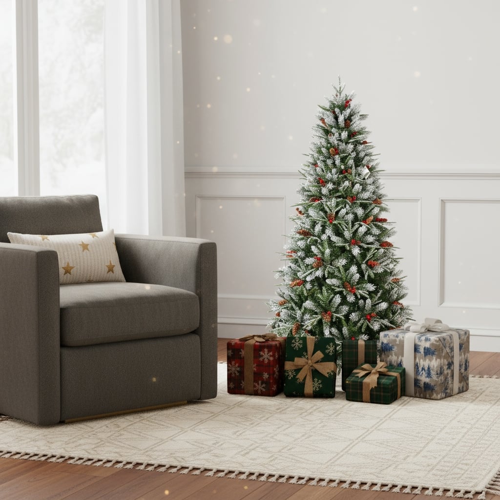 HomeRoots 5' Green And White Full Fir Christmas Tree With Decorations - 37.00 in. x 60.00 in. x 37.00 in.
