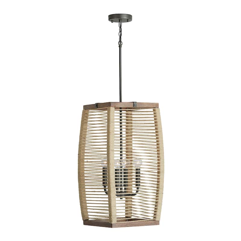 Jacob 4-light Grey Wash/ Iron Silk/ Rattan Foyer Pendant