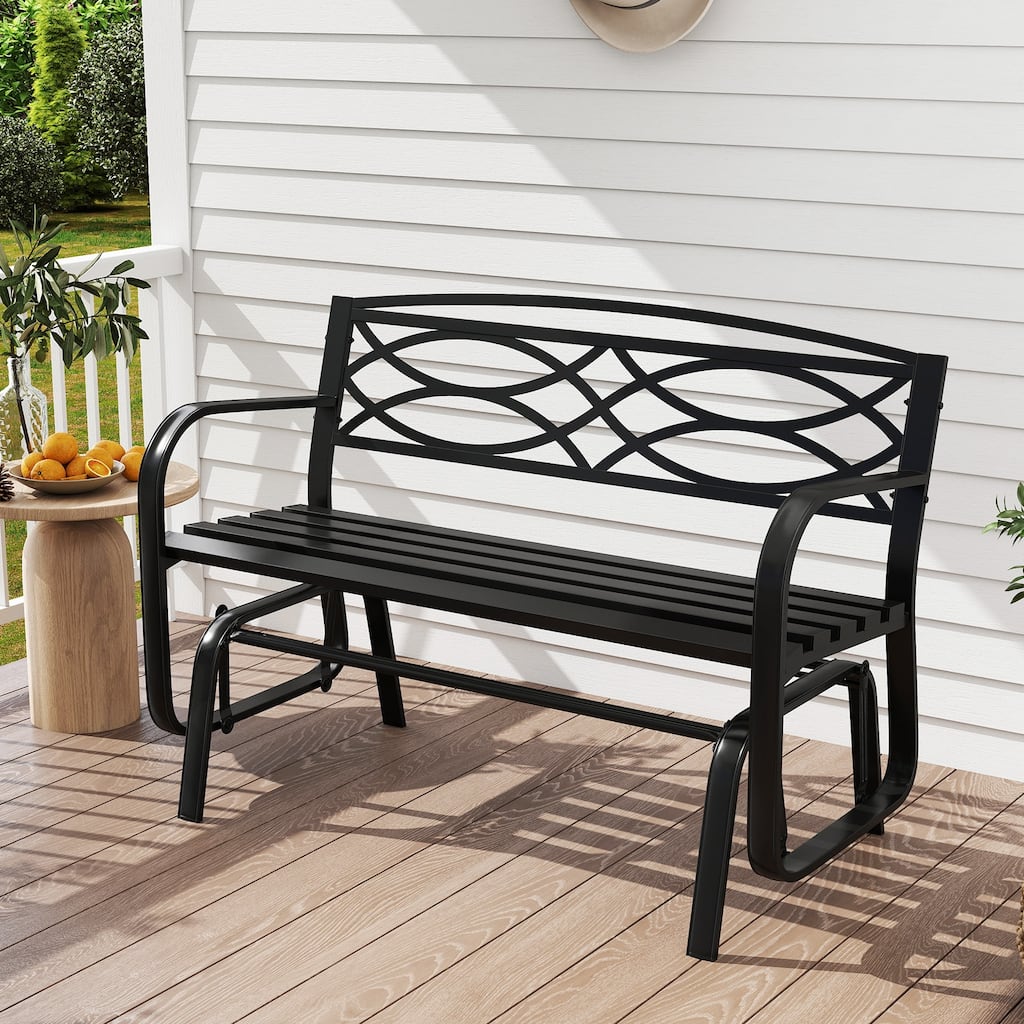 2-Person Black Patio Loveseat Outdoor Glider Bench with Metal Frame and Smooth Rocking Motion - 24" x 46" x 33"