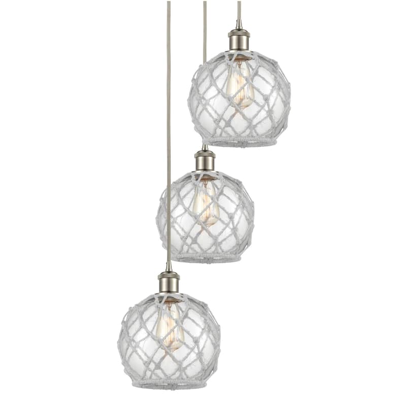 Innovations Lighting 113B-3P-31-15 Farmhouse Rope Pendant Farmhouse - Brushed Satin Nickel / Clear Glass with White Rope