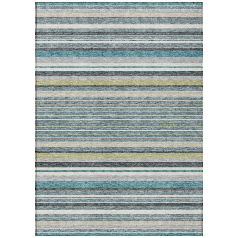 Machine Washable Indoor/ Outdoor Modern Stripes Chantille Rug