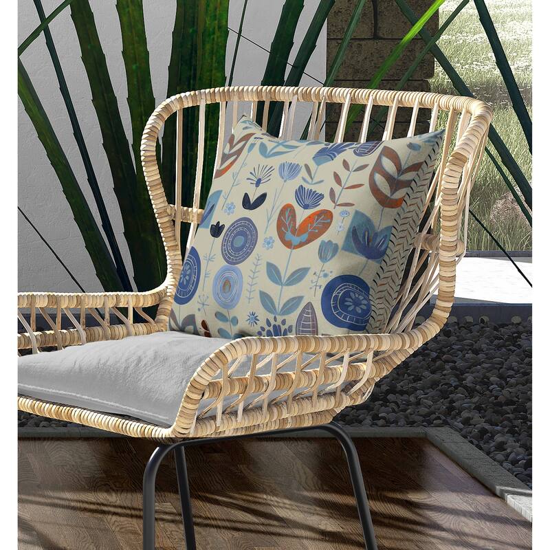 Baltic Blossoms Indoor/Outdoor Reversible Throw Pillow Beige and Blue