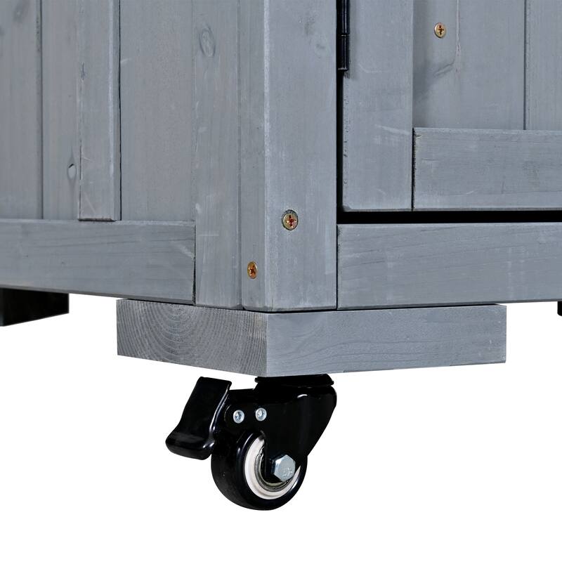 65" Outdoor Potting Bench with Stainless Steel Top, Rolling Garden Workstation with Hutch & Storage