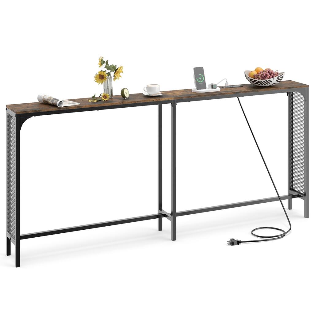 Gymax 71'' Console Table w/Power Outlet Metal Frame for Hallway Foyer