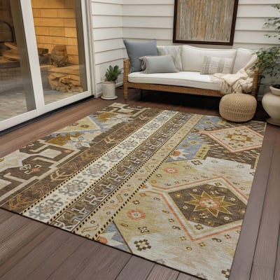 Machine Washable Indoor/ Outdoor Boho Tribal Chantille Rug