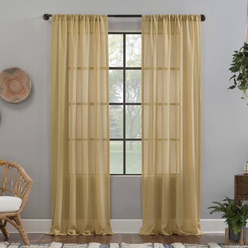 Clean Window Crushed Texture Anti-Dust Sheer Linen Blend Curtain Panel, Single Panel