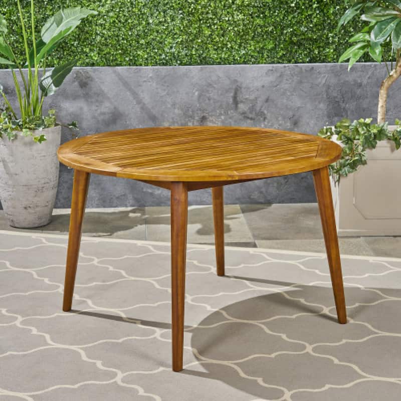 Roomfitters 47.25" Round Acacia Wood Outdoor Dining Table with Slatted Top and Tapered Legs Modern Patio Furniture, Teak