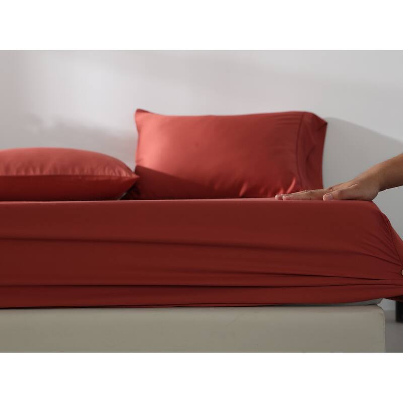 Twin Ducks Inc Rayon from bamboo 15" Fitted Sheet - King - Terra Cotta