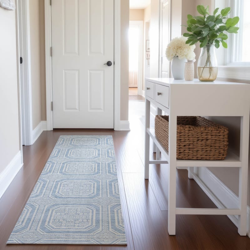 Premium Washable Super Soft Classic Panel Mayfield Rug - Sky - 2'3" x 7'6"
