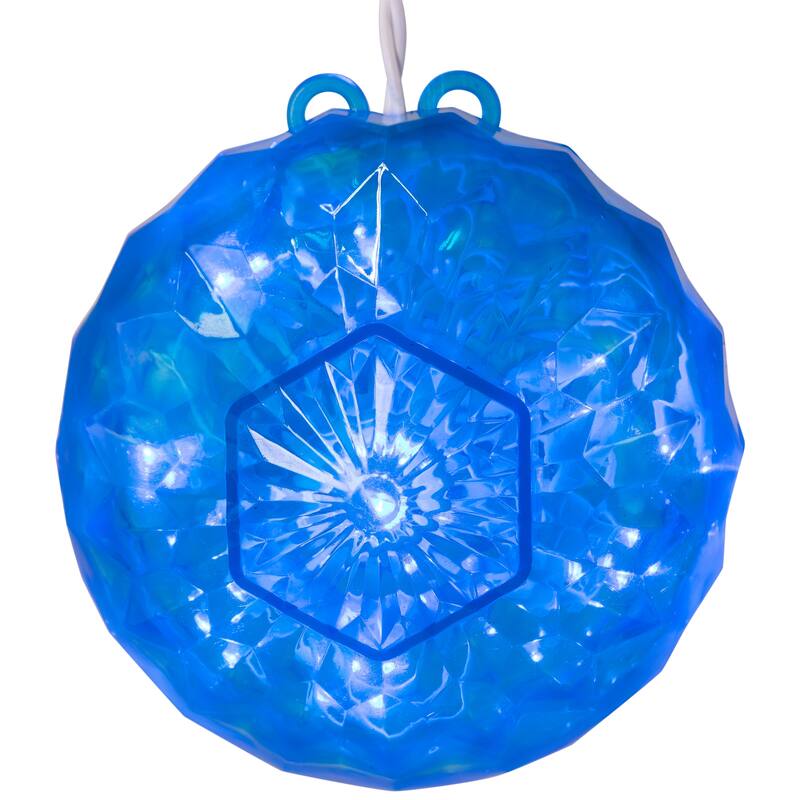 LED Crystal Sphere Hanging Christmas Decoration - 5" - Blue Lights - 2' White Wire