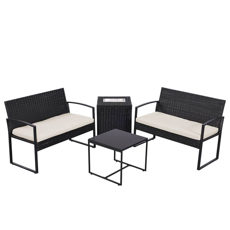 4 Piece Outdoor PE Wicker Furniture Set,Patio Rattan Sectional Sofa Couch with Washable Cushions - Black