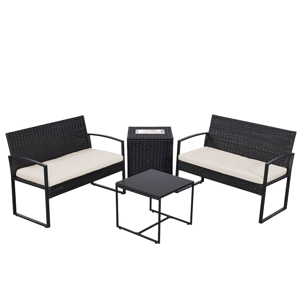 4 Piece Outdoor PE Wicker Furniture Set,Patio Rattan Sectional Sofa Couch with Washable Cushions