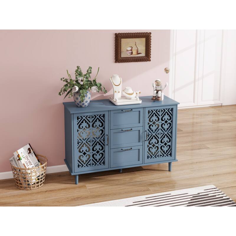 GDFStudio - American Classic Wooden Storage Cabinet with 2 Doors and 3 Drawers