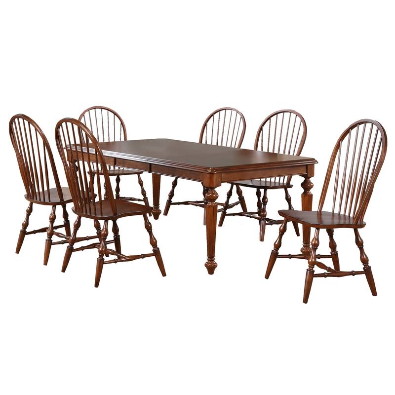 Extendable Dining Set 8 Seater - Rectangular Table with Butterfly Leaf - Distressed Brown Finish