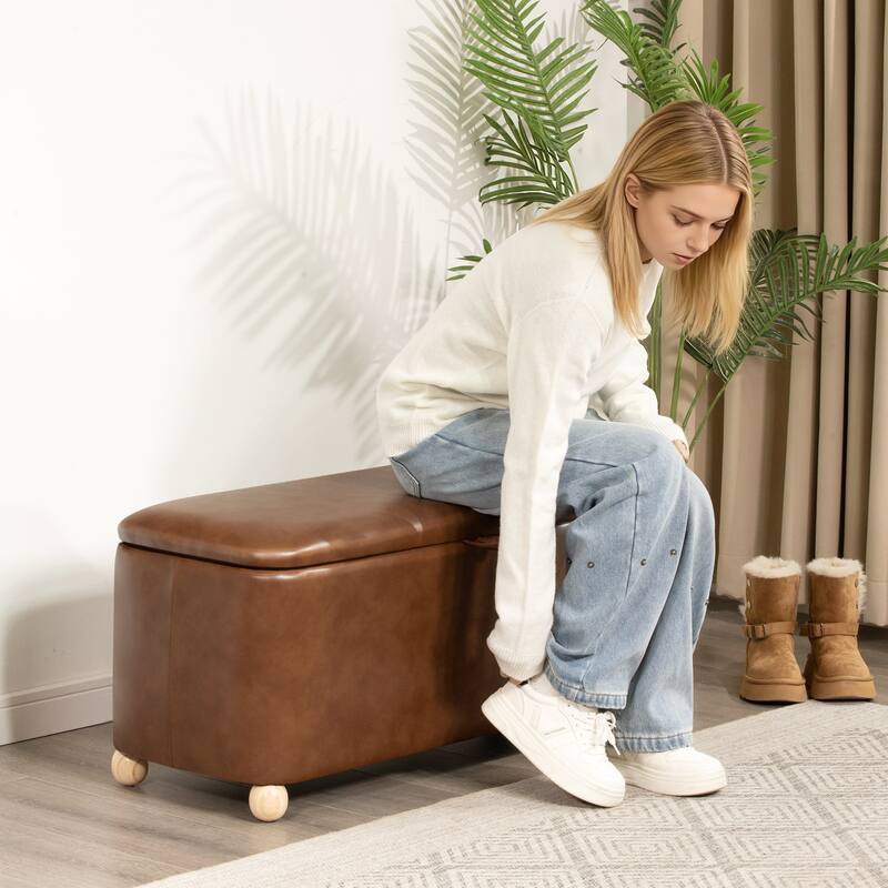 Adeco Storage Ottoman End of Bed Bedroom Entryway Bench