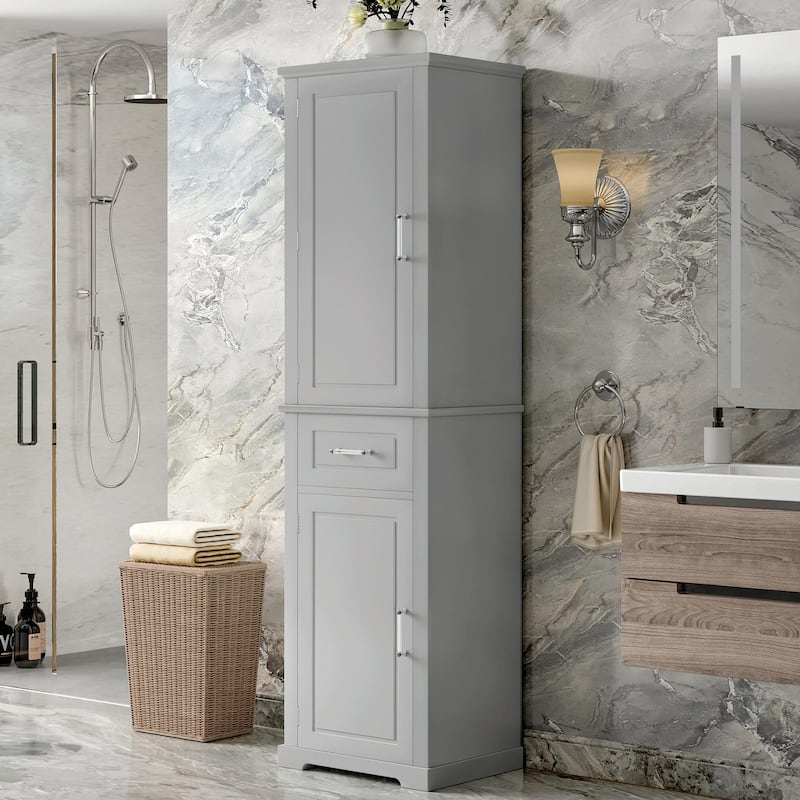Tall Freestanding Bathroom Storage Cabinet, Two Door Sizes with Adjustable Shelf - Grey