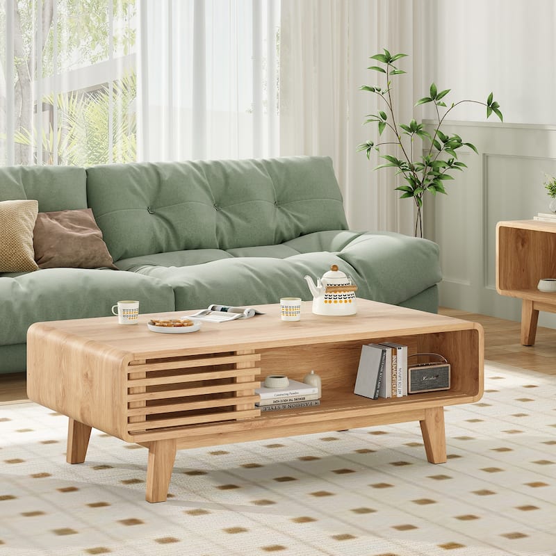 Coffee Table, Living Room Tables, Modern Table with Storage, Mid Century Farmhouse Wood Coffee Table for Living Room