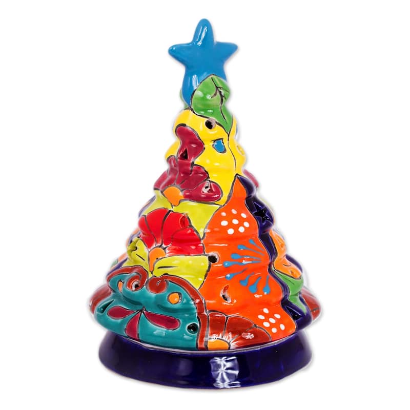 Novica Handmade Christmas Pine Ceramic Lantern
