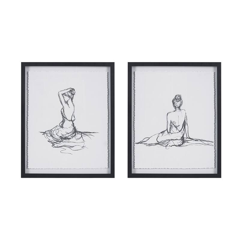 Sketch 2-piece Framed Glass and Matted Wall Art Set - Black