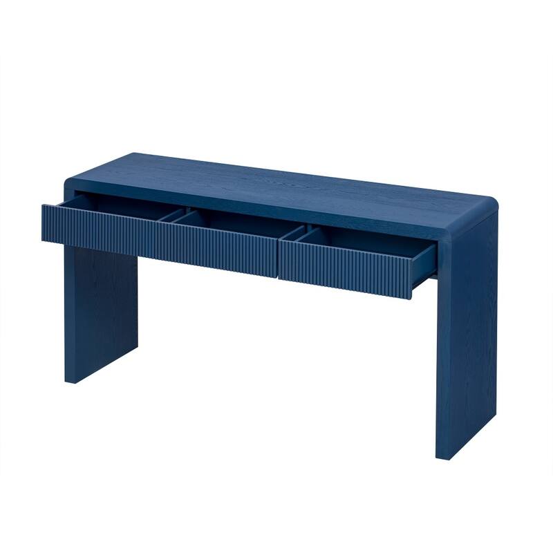 Rustic Solid Wood Console Table with 3 Fluted Drawers and Natural Wood Grain