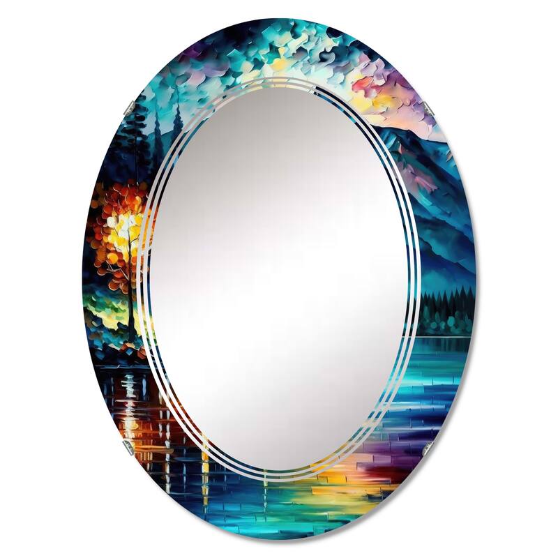 Designart 'Colorful Lakehouse By The Lake III' Printed Lake House