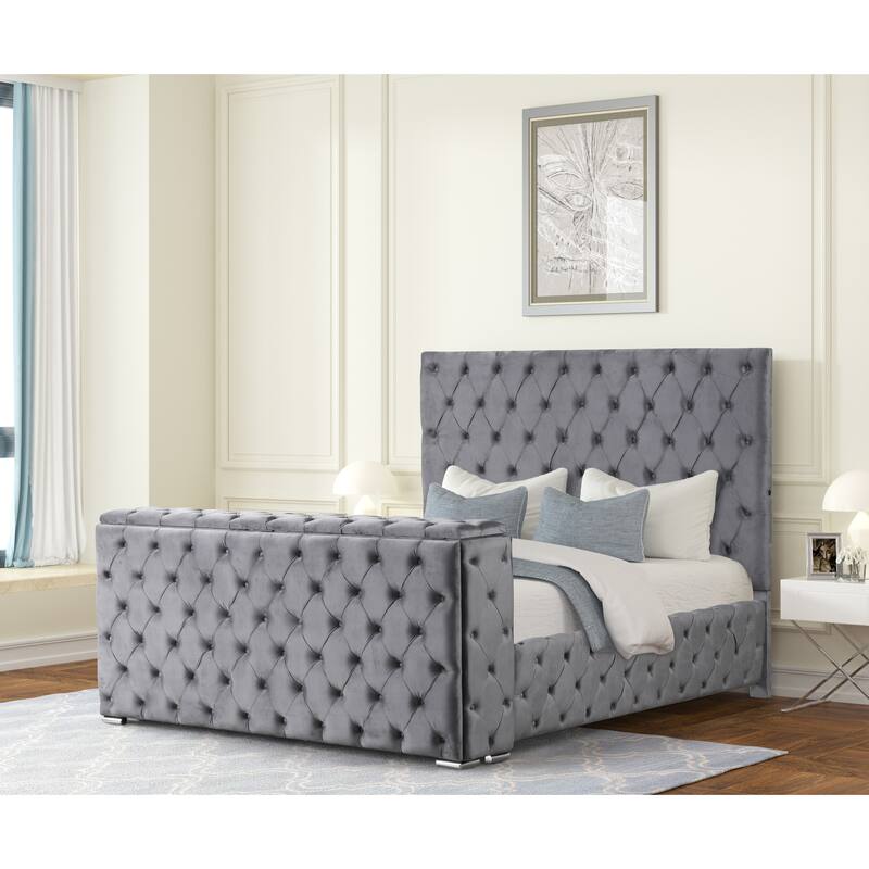 Encore King / Queen Bed in Beige / Black / Gray - Grey - King/Queen
