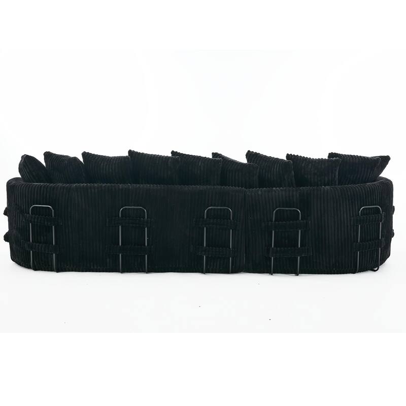 127" Large Corduroy Upholstered L-Shape Modular Sectional Sofa with 10 Pillows, High-Resilience Foam, No Assembly Required聽