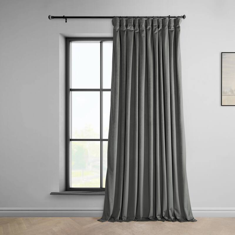 Exclusive Fabrics Extra Wide Heritage Plush Velvet Room Darkening Curtain (1 Panel) - 100 X 108 - Destiny Grey