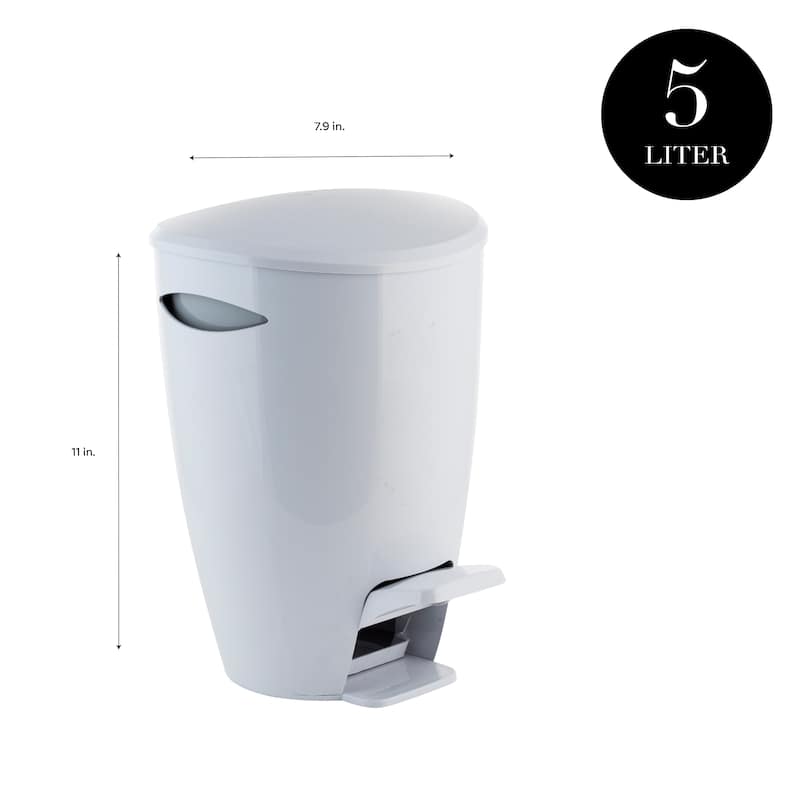 Bath Bliss 5L Contour Step Pedal Waste Bin in White - 7.9" x 7.9" x 11.8"