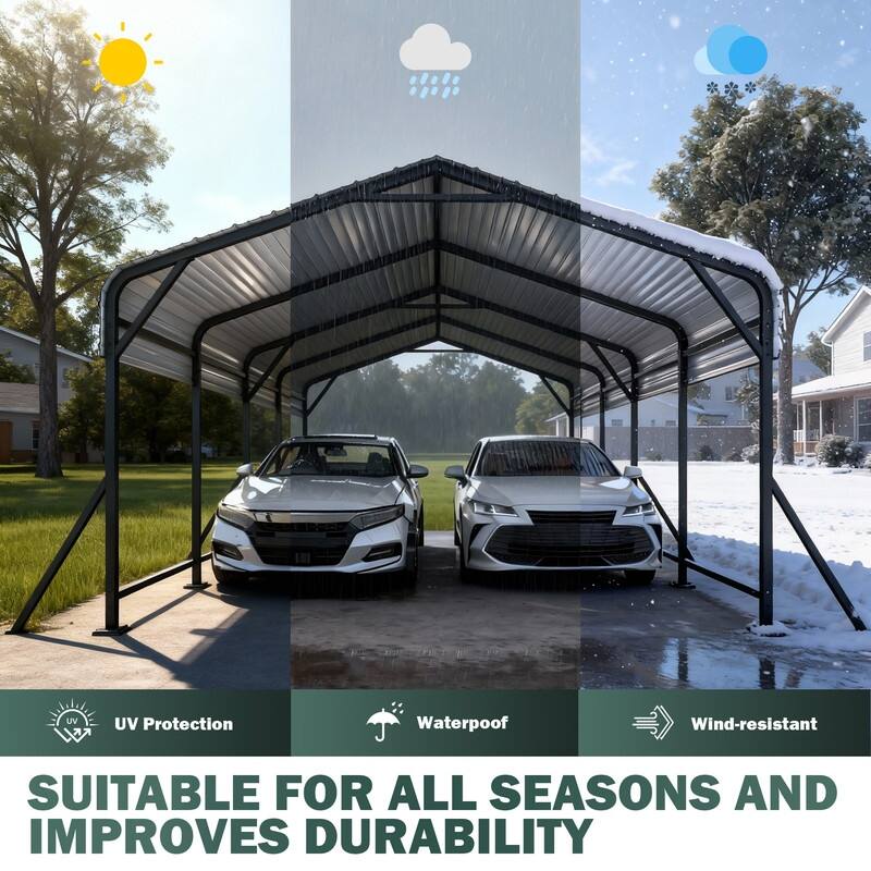 EROMMY Heavy Duty Metal Carport with Extra Support Poles, UV & Waterproof Car Canopy for Outdoor Vehicle Shelter
