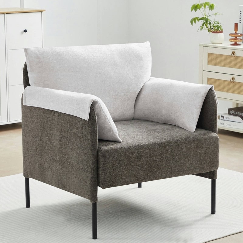 Two-Tone Upholstered Accent Chair with Wrapped Armrests - Brown