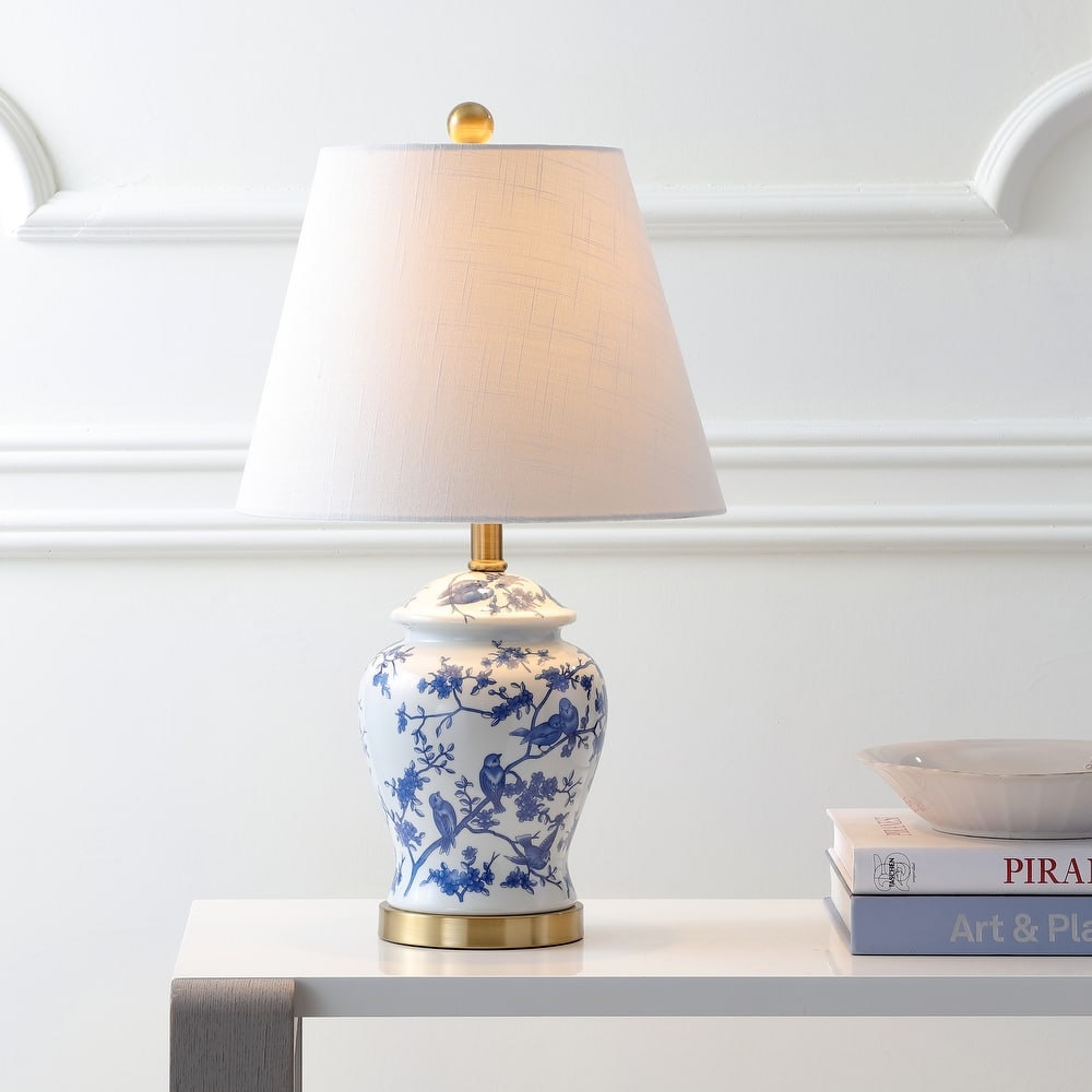 Penelope 22" Chinoiserie LED Table Lamp, Blue/White by JONATHAN Y