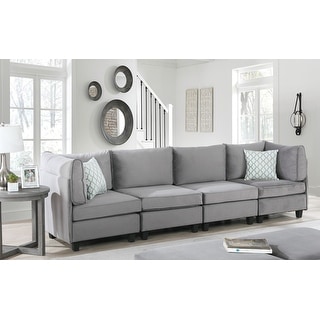 Zelmira Gray Velvet 4 Piece Sofa Fabric Couch Seats 4
