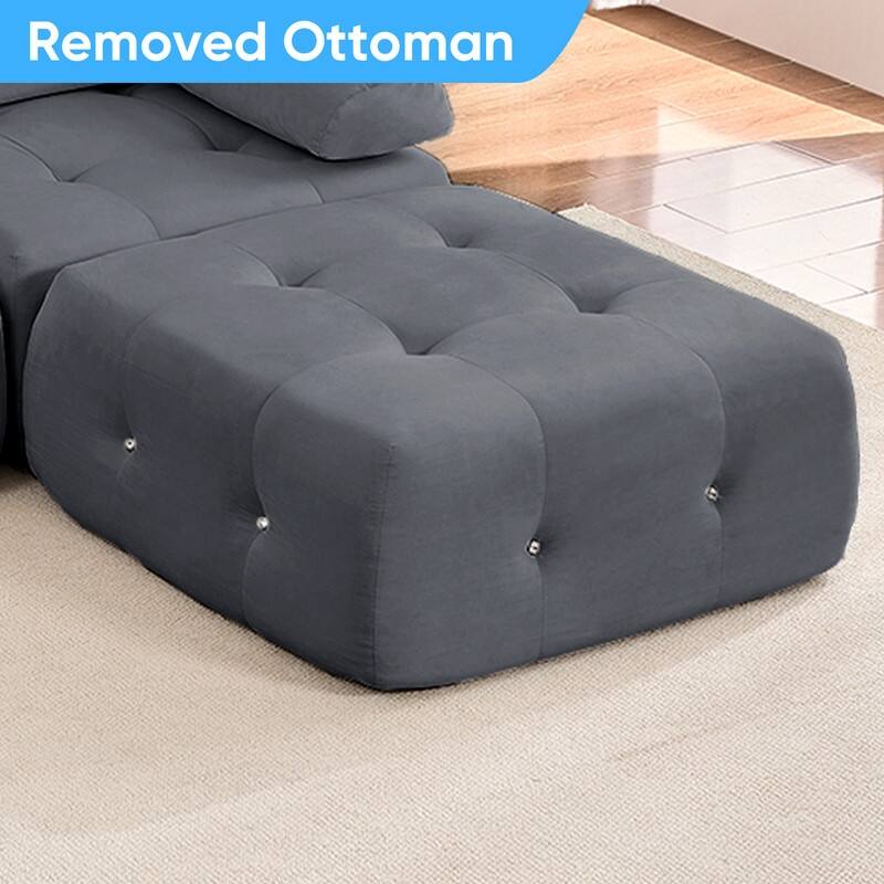 Mixoy Modular 134inch Modular Sectional Sofa with 2 Ottoman,Velvet U-Shaped Couch for Living Room - 133.9"w x 66.9"D x 24.8"H