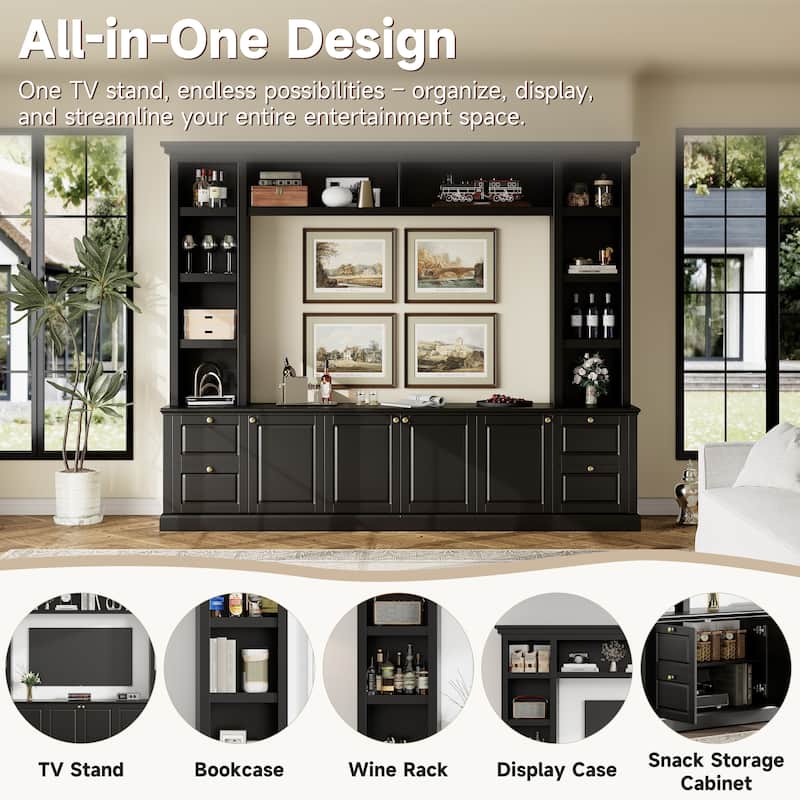 All-in-One Modern TV Stand with Bookcase 3 Adjustable Shelves 70 Inch TV