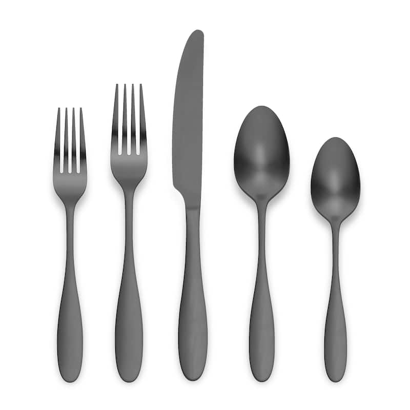 Ornative Amadea 18/0 Stainless Steel 20 Pieces Flatware Set - 10.63" H x 6.69" W x 2.76" D - Matte-Black