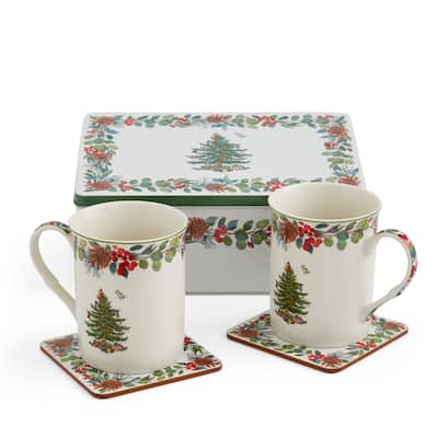 Spode Christmas Tree Collection Mug and Coaster Set 5 Piece