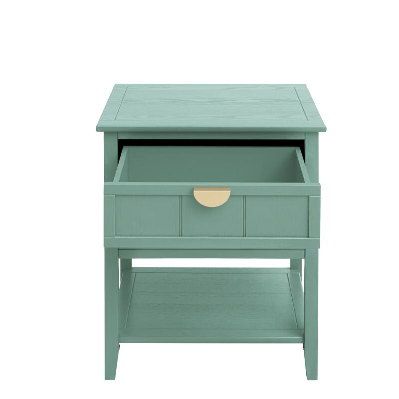 2 Drawer Side table with Bottom Open Shelf and Semi-circular Handle