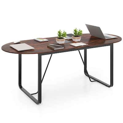 Rustic Brown Engineered Wood Executive Table with Oval Top and Cable Slot